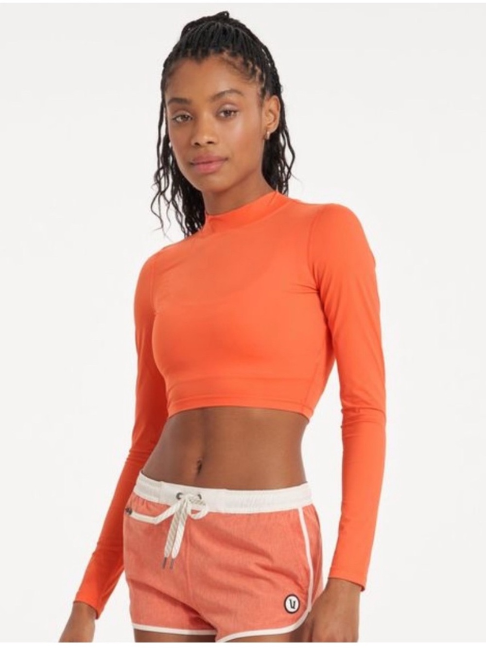 Vuori Long-sleeve Lux Crop Long Sleeve Top Grapefruit Heather Orange Coral Small